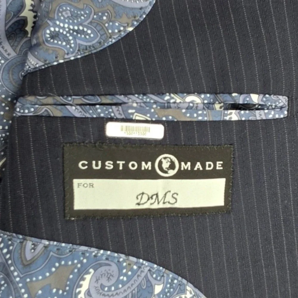 Joseph Abboud JOE Mens Navy Blue Pinstripe Custom Made Paisley Lined Blazer 42R